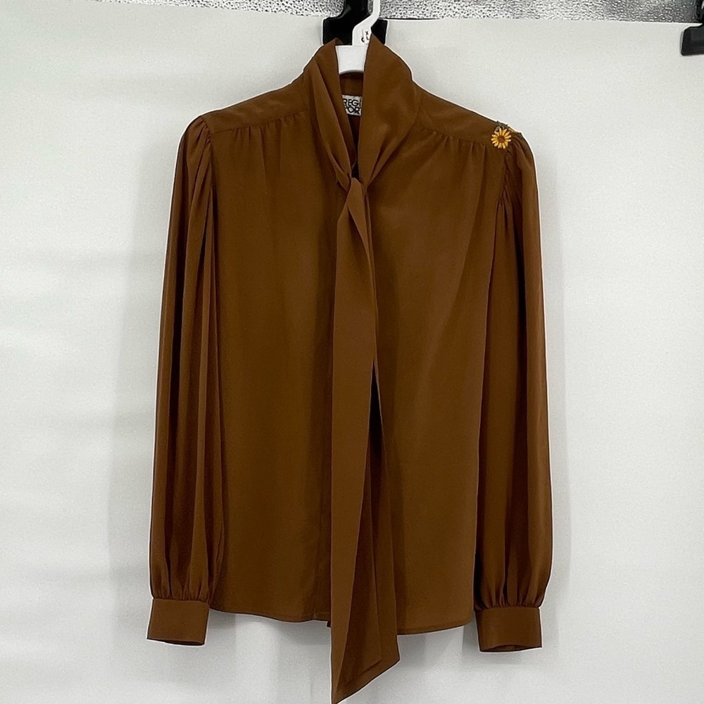 Vintage Regina Porter polyester long sleeve brown sunflower button up blouse
